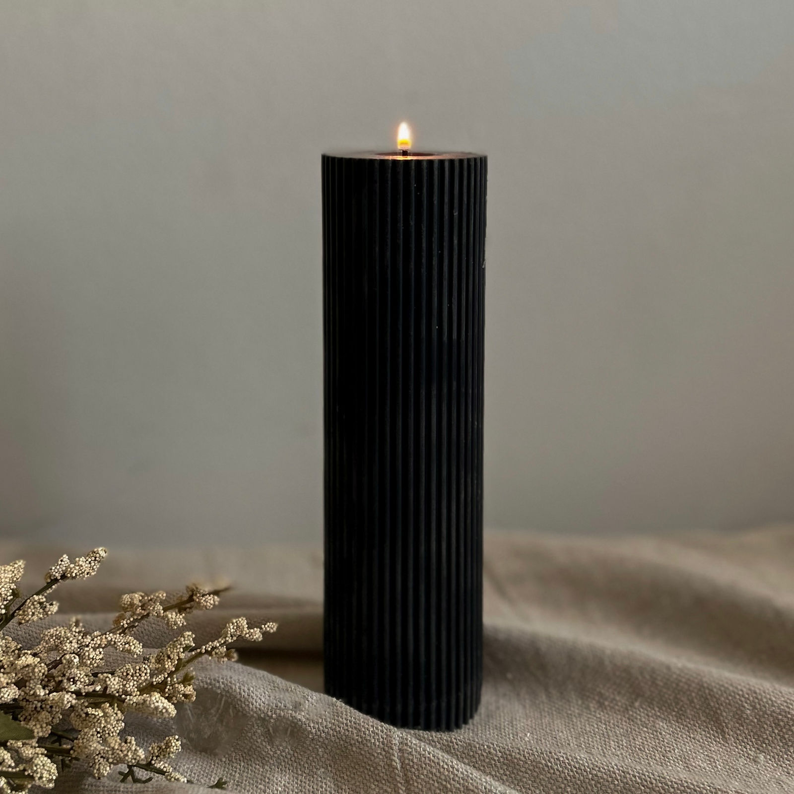 Noir Tall Amelia Pinstripe Pillar Candle