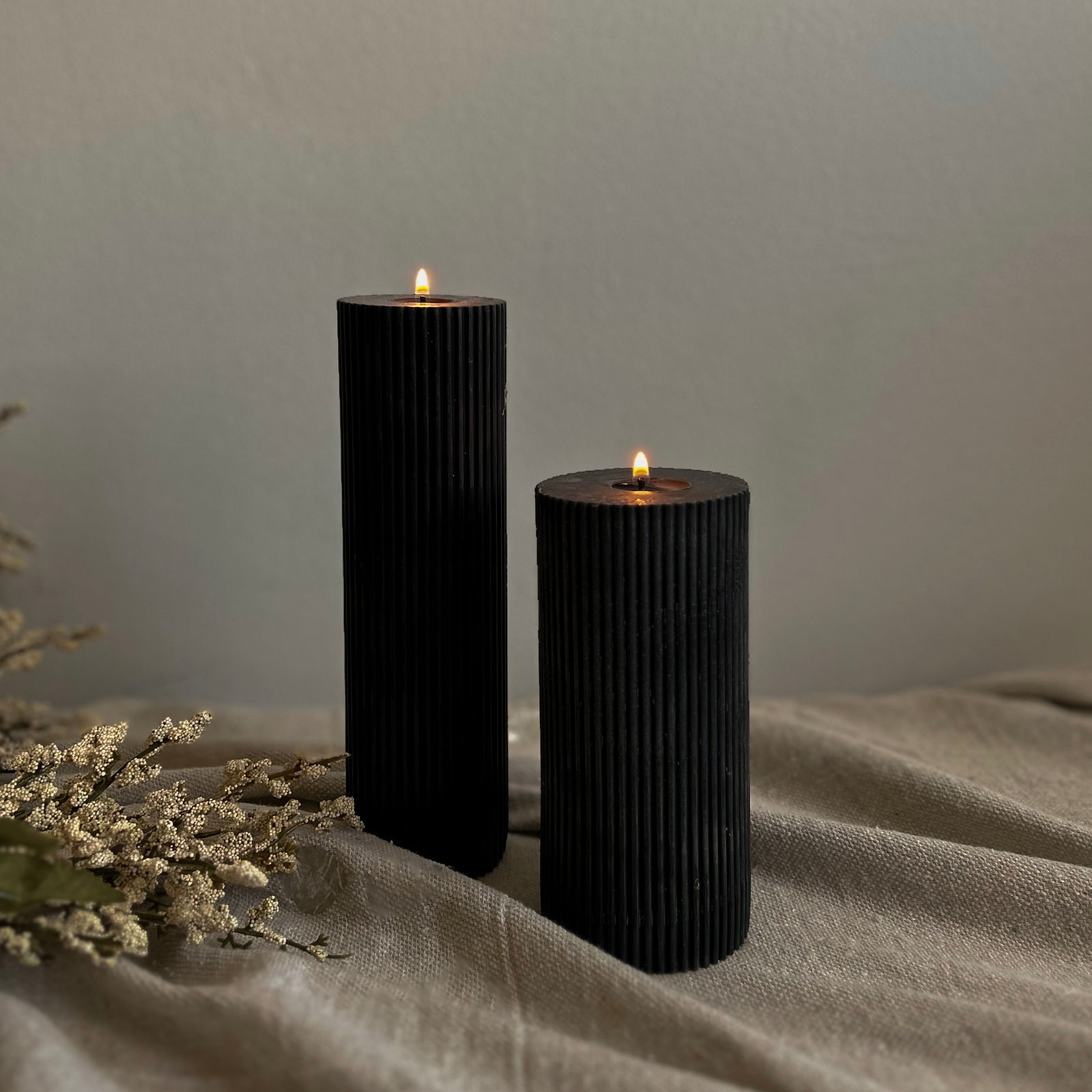 Noir Amelia Pinstripe Pillar Candle