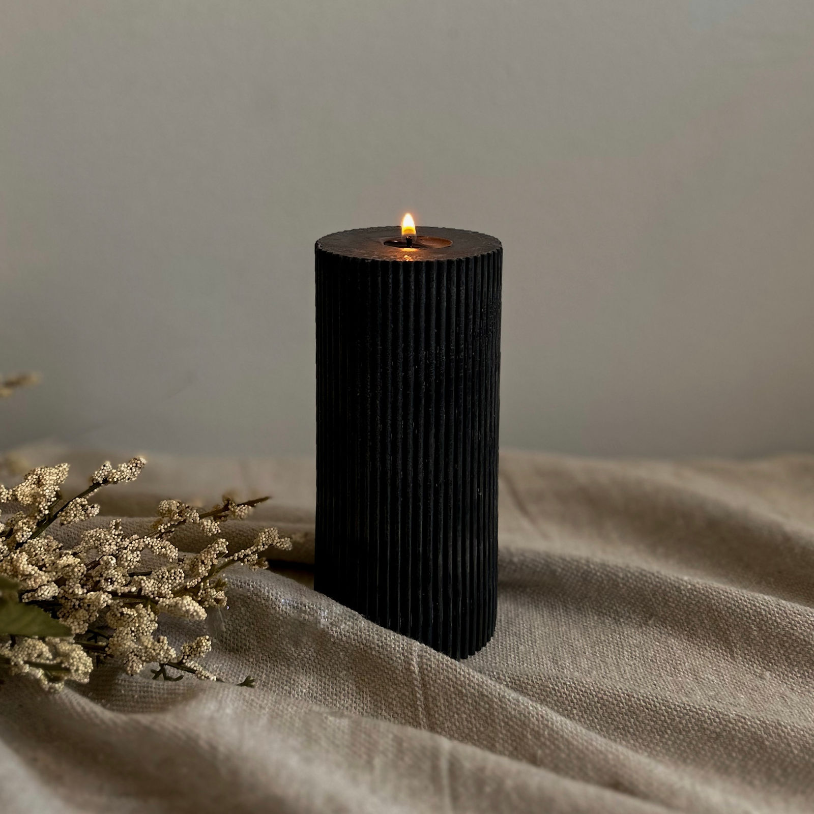 Noir Amelia Pinstripe Pillar Candle